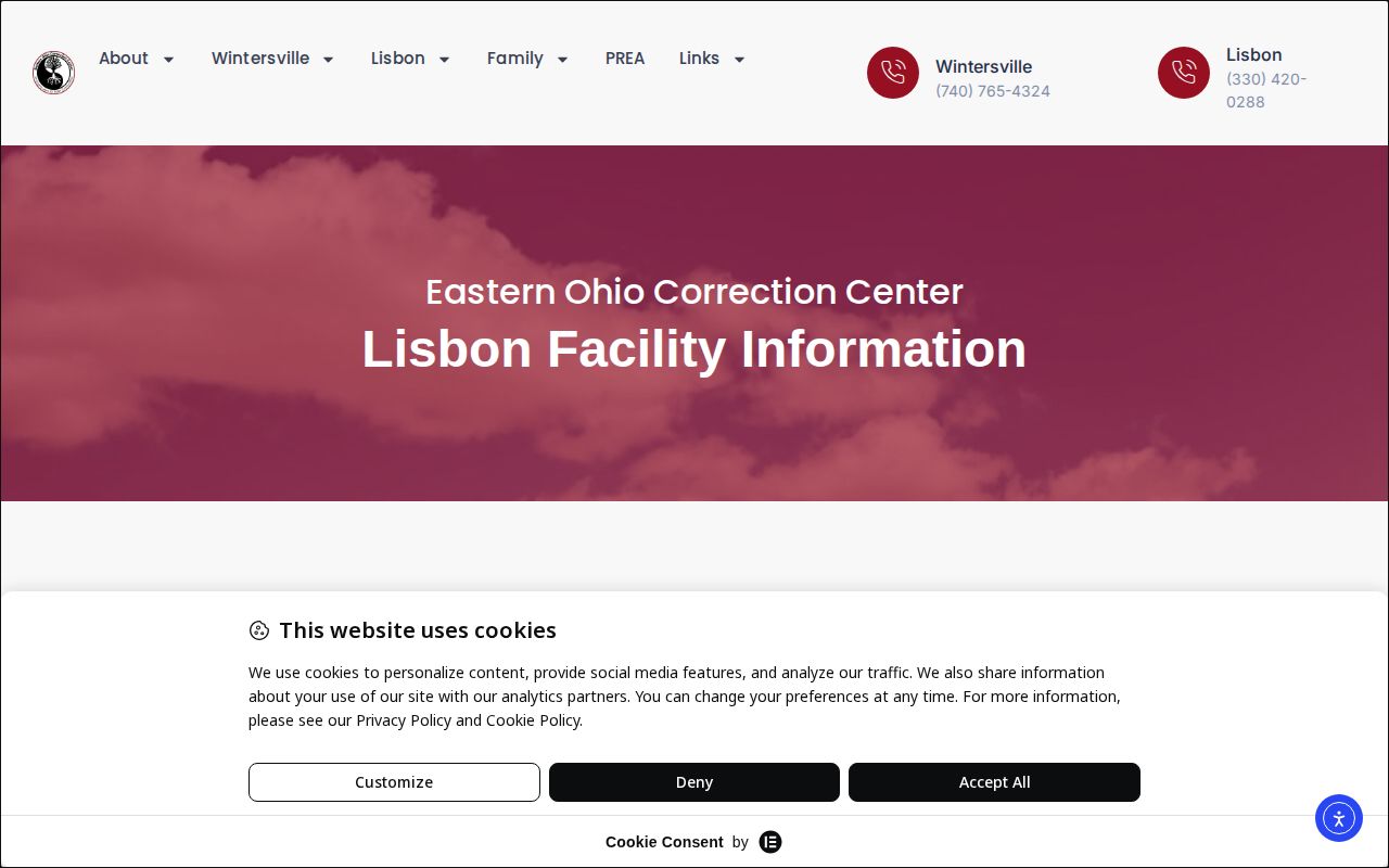 Official Eastern Ohio Correction Center Lisbon facility information page