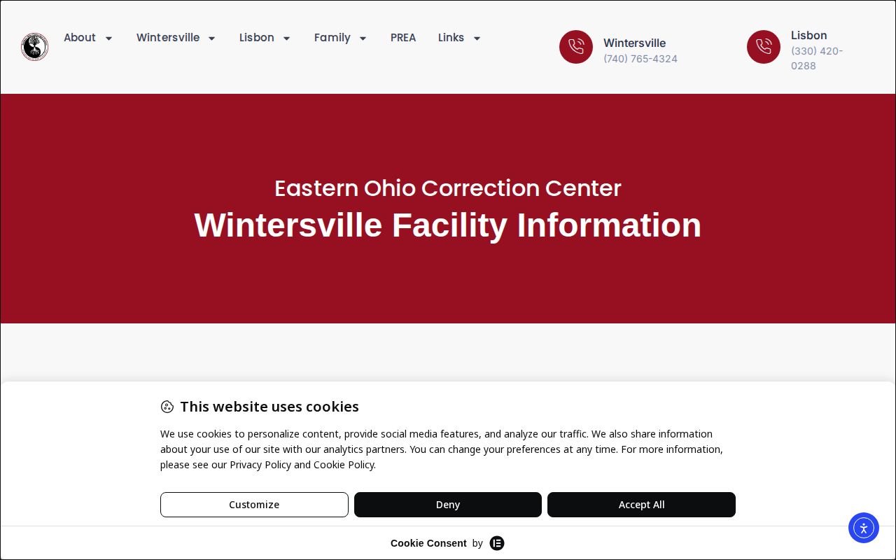 Official Eastern Ohio Correction Center Wintersville facility information page