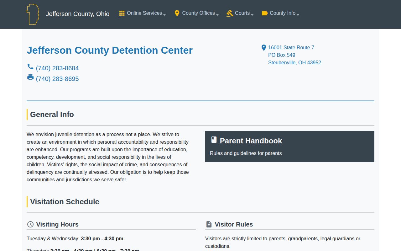 Official Jefferson County Juvenile Detention Center webpage
