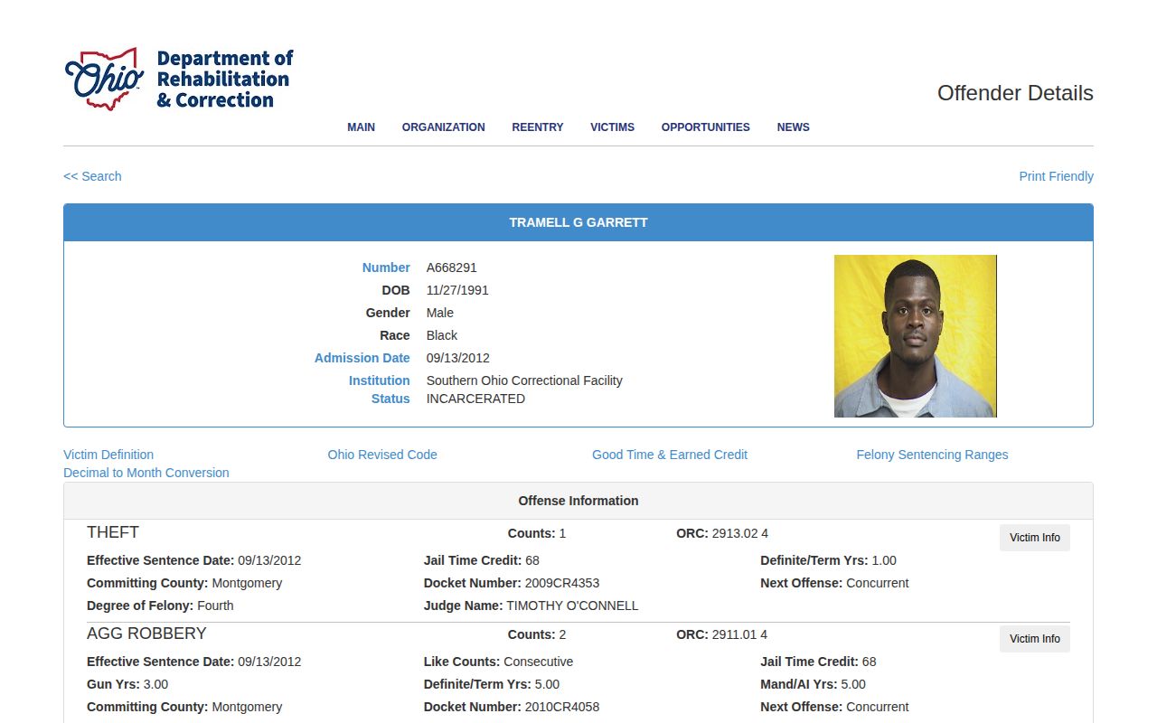 Jefferson County inmate expected release date and parole eligibility fields