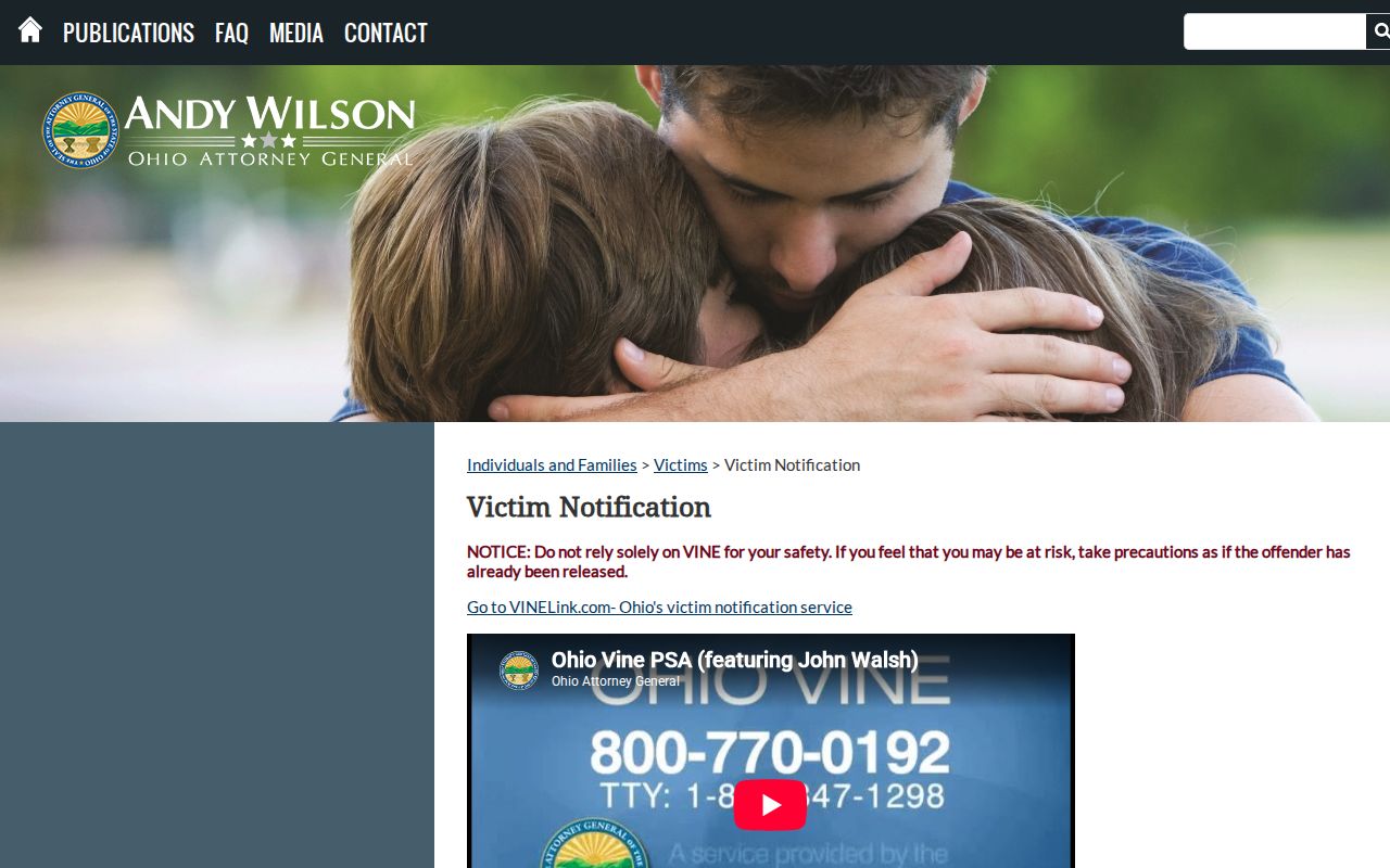 Ohio Attorney General warning for Jefferson County VINELink release notifications